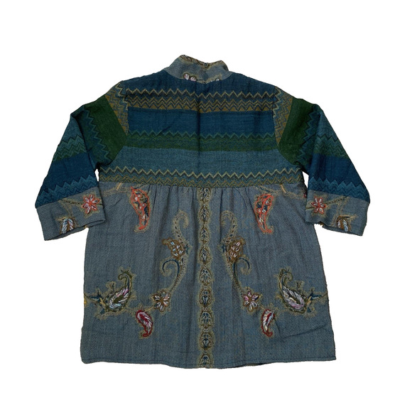 Soft Surroundings Izmur Wool Patchwork Tapestry Jacket L Embroidered Boho Art - Picture 3 of 8